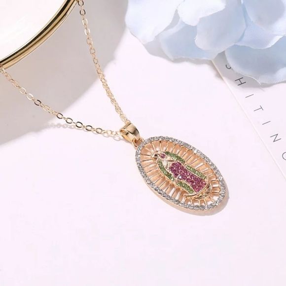 Mother Mary Crystal Pendant Necklace - Picture 3 of 7